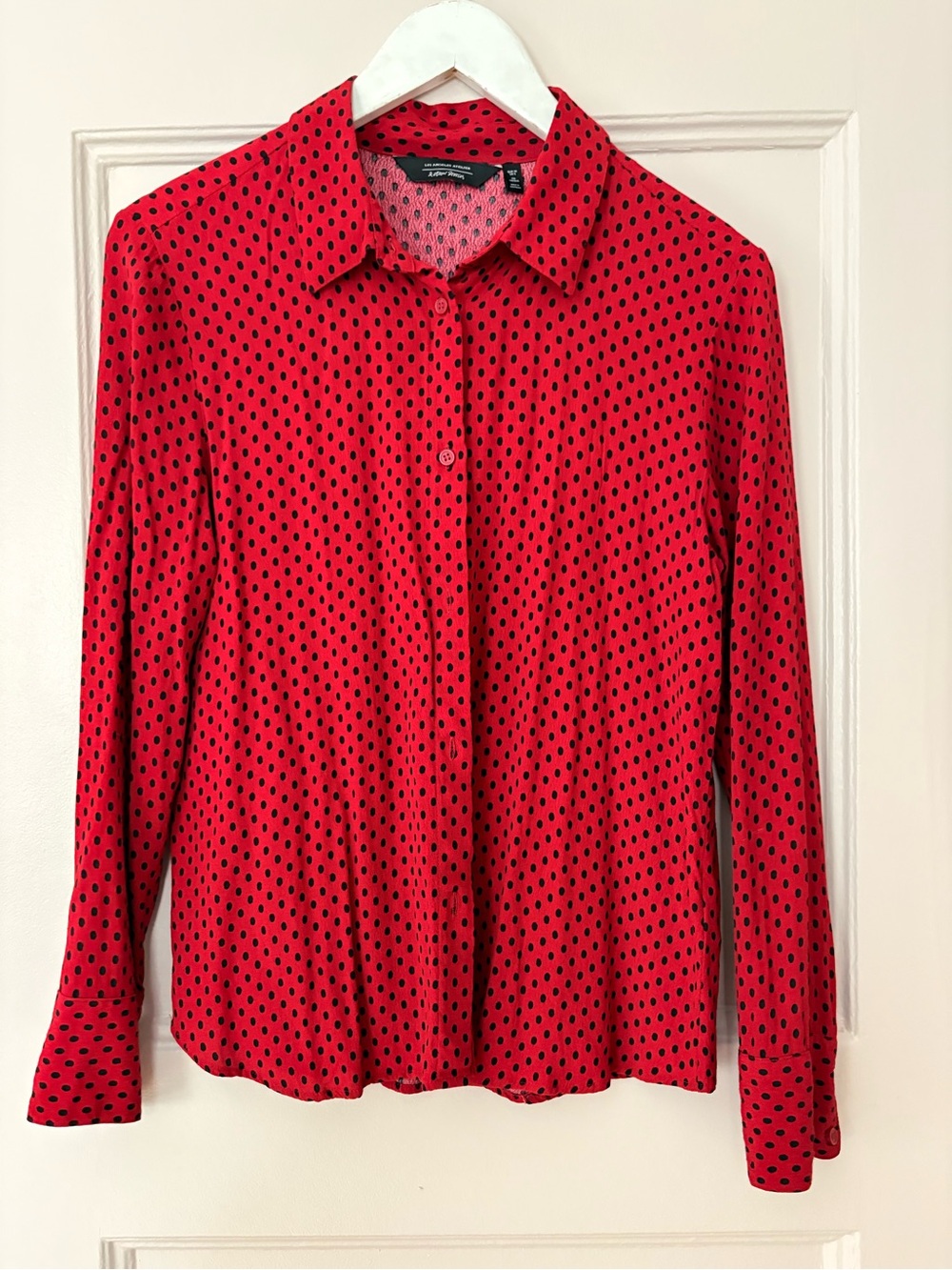 And other stories Red Long-Sleeve Button-Down Shirt with Black Dot Print